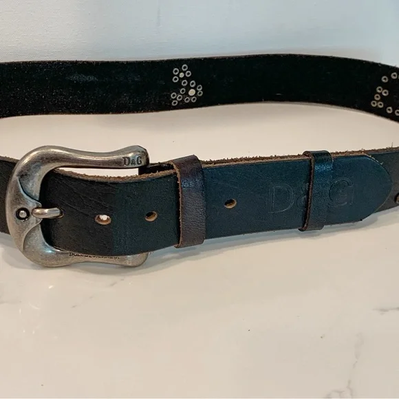 Dolce & Gabbana Black Leather Studded DG Belt With Buckle Size 38-40 Quality